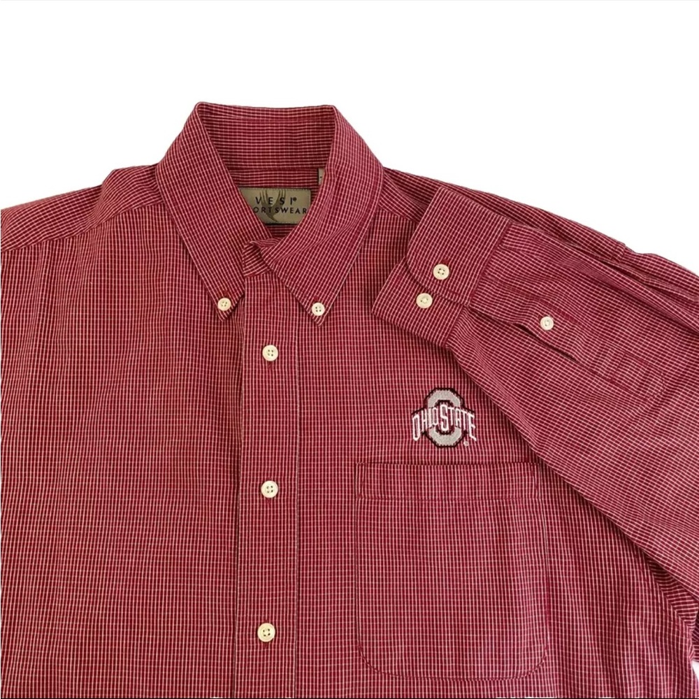 Mens Vesi Sportswear Ohio State Button Down Long Sleeve Shirt Sz M Red Check